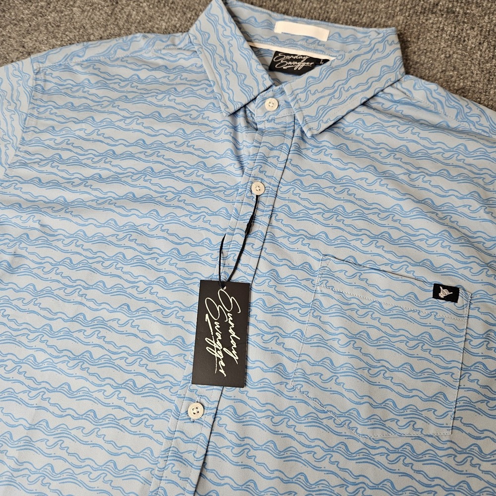 NWOT Sunday Swagger Mens Swell Button Up Shirt AOP Wave Print Size Large